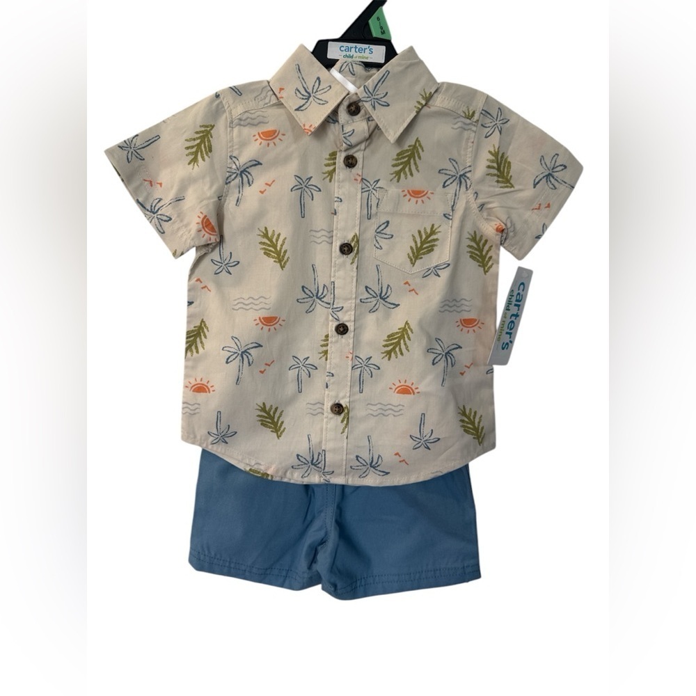Carter's Tropical Print Shirt and Blue Shorts Set 6/9 months